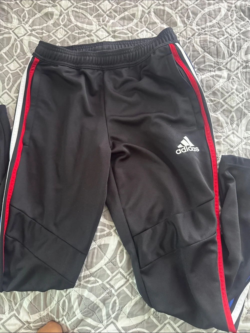 adidas Tiro Black Joggers with Red, White & Blue Side Stripes